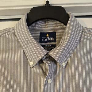 NWOT Stafford Men's Executive Non-iron Cotton Gray Striped Oxford Shirt